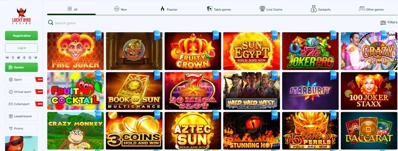 Popularne igre i utori u kasinu Lucky Bird